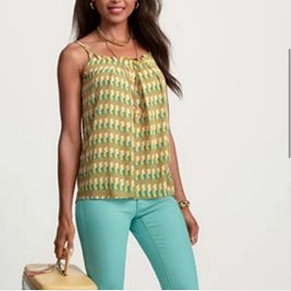 CAbi #411 Seahorse Cami Blouse Tank Top Blouse Green Ivory Turquoise Adj Straps